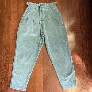 Free People wide legged super high waisted mint green corduroy pants. Size S